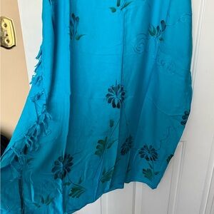 Blue Floral Sarong with Fringe